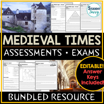 Preview of Medieval Times - Middle Ages Tests - Exams Bundle Quiz Review Assessments
