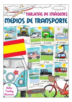 Preview of Medios de transporte (means of transport) Spanish flash cards