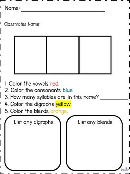 Preview of Meet Our Classmates Name Study Phonics Activity