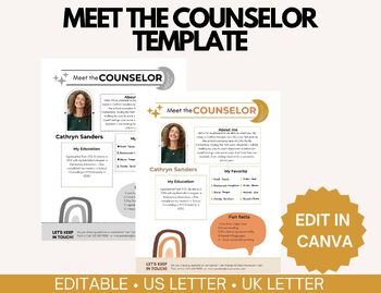 Preview of Meet The Counselor Canva Template (Editable),Meet The School Counselor