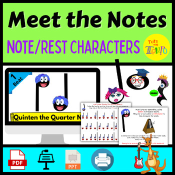 Preview of Meet The Notes: Note and Rest Characters, Slide Show Story, Games, Cut Outs