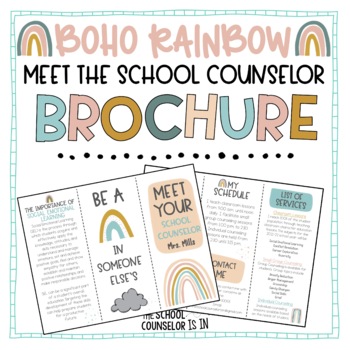 Preview of Meet The School Counselor Brochure Boho Rainbow Theme 