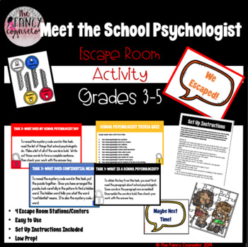 Preview of Meet The School Psychologist Escape Room Back to School Introduction Activity