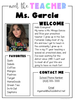 Preview of Meet The Teacher EDITABLE Templates - English and Spanish