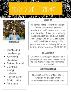 Meet The Teacher Handout Template EDITABLE by Flawless in Fourth