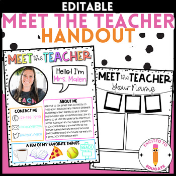 Meet The Teacher Handout Template *EDITABLE* Back to School Night Handout