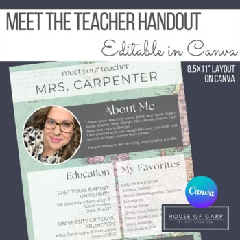 Preview of Meet The Teacher Handout Using CANVA