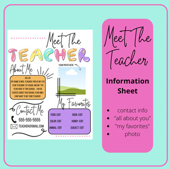 Preview of Meet The Teacher Info Sheet Template