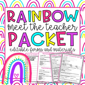 Preview of Meet The Teacher Night (Editable Forms and Materials) Bright Rainbow Boho