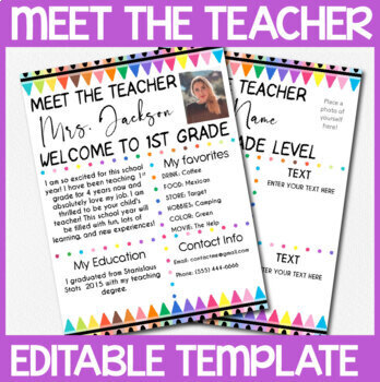 Preview of Meet The Teacher Template Editable