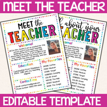 Preview of Meet The Teacher Template Editable - All About Your Teacher Template