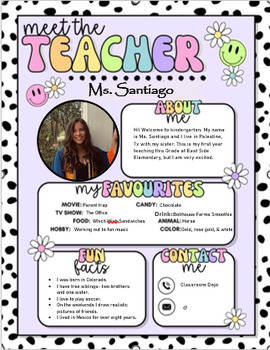 Preview of Meet The Teacher Template | Editable Retro Boho Colorful