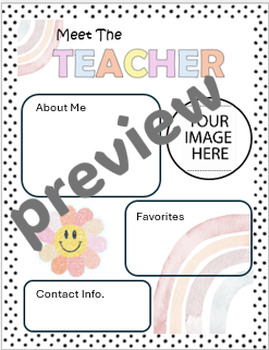 Preview of Meet The Teacher Template | Editable Retro Rainbow Boho Colorful