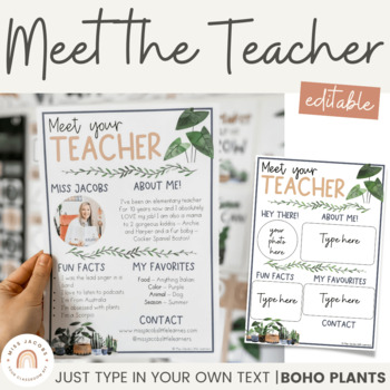 Preview of Meet The Teacher Templates | Editable Modern Boho Plants Decor