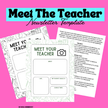 Preview of Meet Your Teacher - Editable Newsletter Template - Green Icons