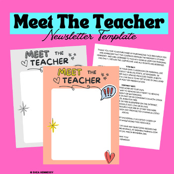 Preview of Meet Your Teacher - Editable Newsletter Template - Peach Doodle