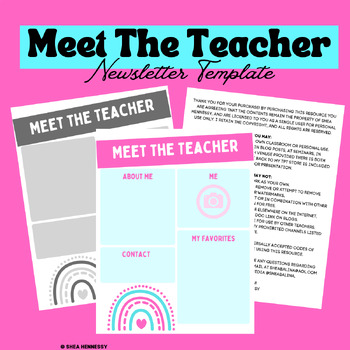 Preview of Meet Your Teacher - Editable Newsletter Template - Rainbow