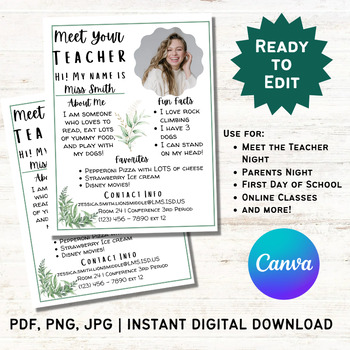 Preview of Meet Your Teacher Printable | Ready to Edit for Meet the Teacher Night