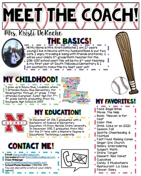 Meet the Coach Baseball Theme by Kristi DeRoche TPT
