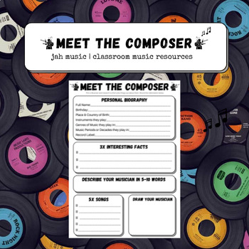 Preview of Meet the Composer/Musician | Printable Research Worksheet for Sub/Workbook