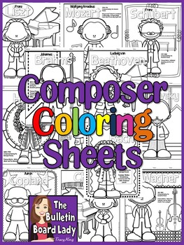 Preview of Meet the Composers-set of 12 Coloring Sheets /Coloring Book for Music Class