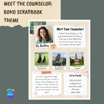 Preview of Meet the Counselor | 2 Editable Templates | Flyer & Sideshow | Boho