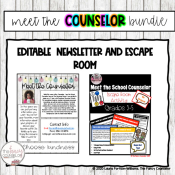 Preview of Meet the Counselor Escape Room and EDITABLE Newsletter Bundle