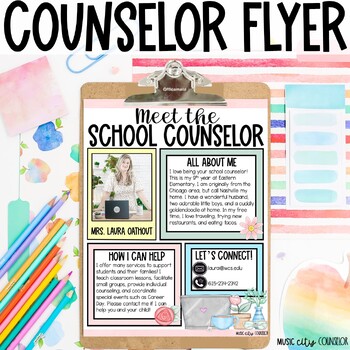 Preview of Meet the Counselor, Role of the School Counselor Back to School Flyer Newsletter