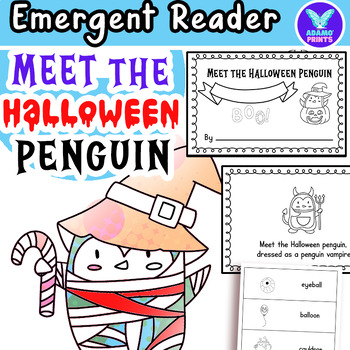 Preview of Meet the Halloween Penguin Emergent Reader Kindergarten ELA Activities NO PREP