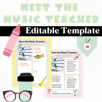 Preview of Meet the Music Teacher, Get to Know the Teacher Editable Template for Open House