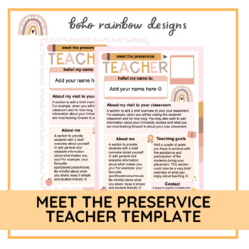 Preview of Meet the Preservice Teacher | Editable Template | Boho Rainbow Designs