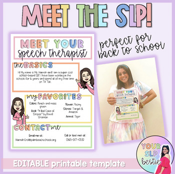 Preview of Meet the SLP/Speech Therapist (Editable) | Rainbow Pastel