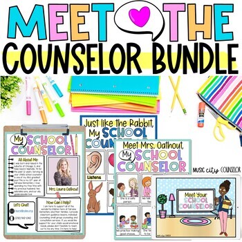 Preview of Meet the School Counselor BUNDLE: Lessons, Flyers, Activities, Games