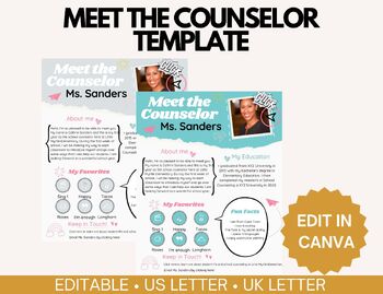Preview of Meet the School Counselor EDITABLE Template, Customizable Meet Your Counselor