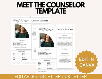 Preview of Meet the School Counselor EDITABLE Template, Customizable Meet Your Counselor