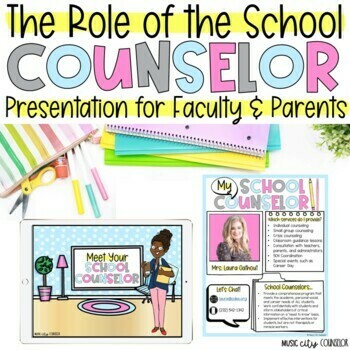 Preview of Meet the School Counselor Presentation & Flyer for Faculty Parents PTO
