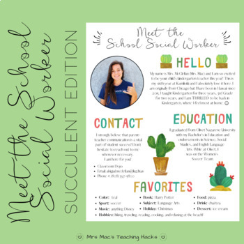 Preview of Meet the School Social Worker (Succulents)