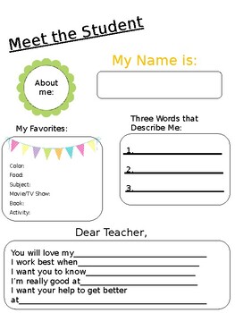 Meet the Student Info Sheet by Teaching 3rd Grade | TpT