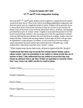 Preview of Parent Permission Form for Books