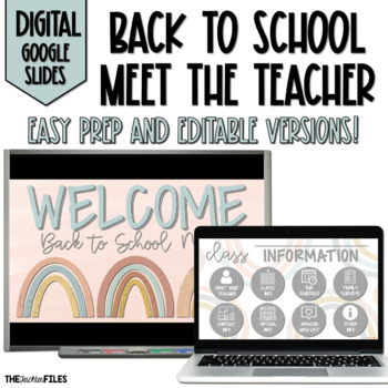Preview of Meet the Teacher Back to School Night Digital Slideshow Boho Rainbow
