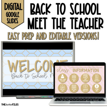 Preview of Back to School Night Meet the Teacher Digital Slideshow Pastel and Gold
