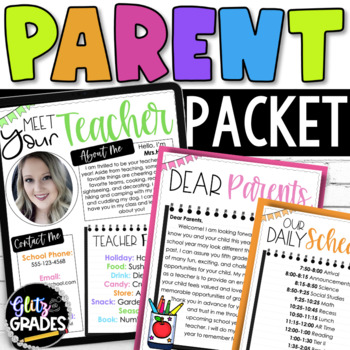 Preview of Meet the Teacher Back to School Parent Packet Parent Info Packet