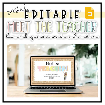 Preview of Meet the Teacher Background Slide (Pastel Rainbow Theme)