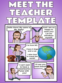 Preview of Meet the Teacher Bitmoji Comic Strip BLANK Template Editable with Google Slides