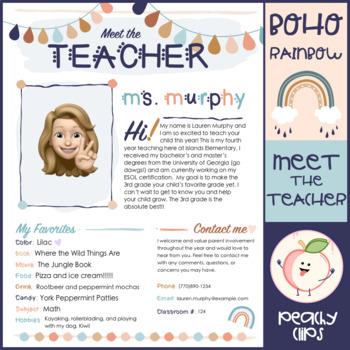 Preview of Meet the Teacher Boho Rainbow Theme - EDITABLE