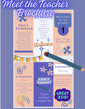 Preview of Meet the Teacher Brochure| Open House Template| Back to School Printable PDF