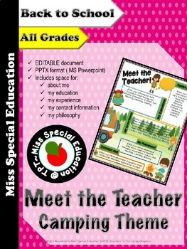 Preview of Meet the Teacher - CAMPING THEME - Editable Document - PPTX - ALL GRADES