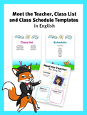 Meet the Teacher, Class List and Class Schedule Editable T