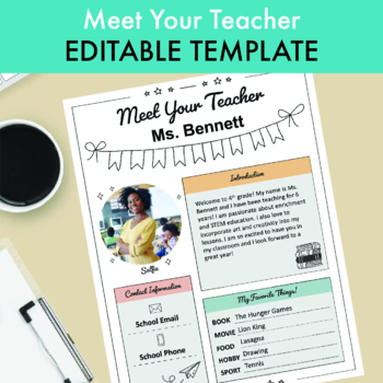 Preview of Meet the Teacher Template Editable Handout, Back to School, First Day