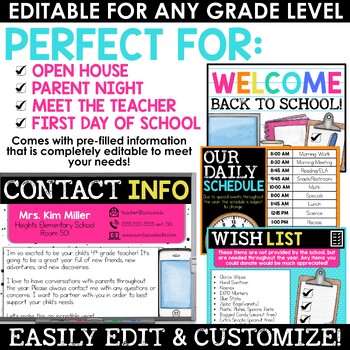 Meet the Teacher EDITABLE Template Back to School Slides Slideshow Brights